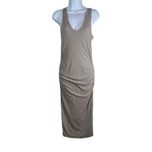 James Perse Dress Womens 4 Gray Ruched Maxi Scoop Neck Made USA